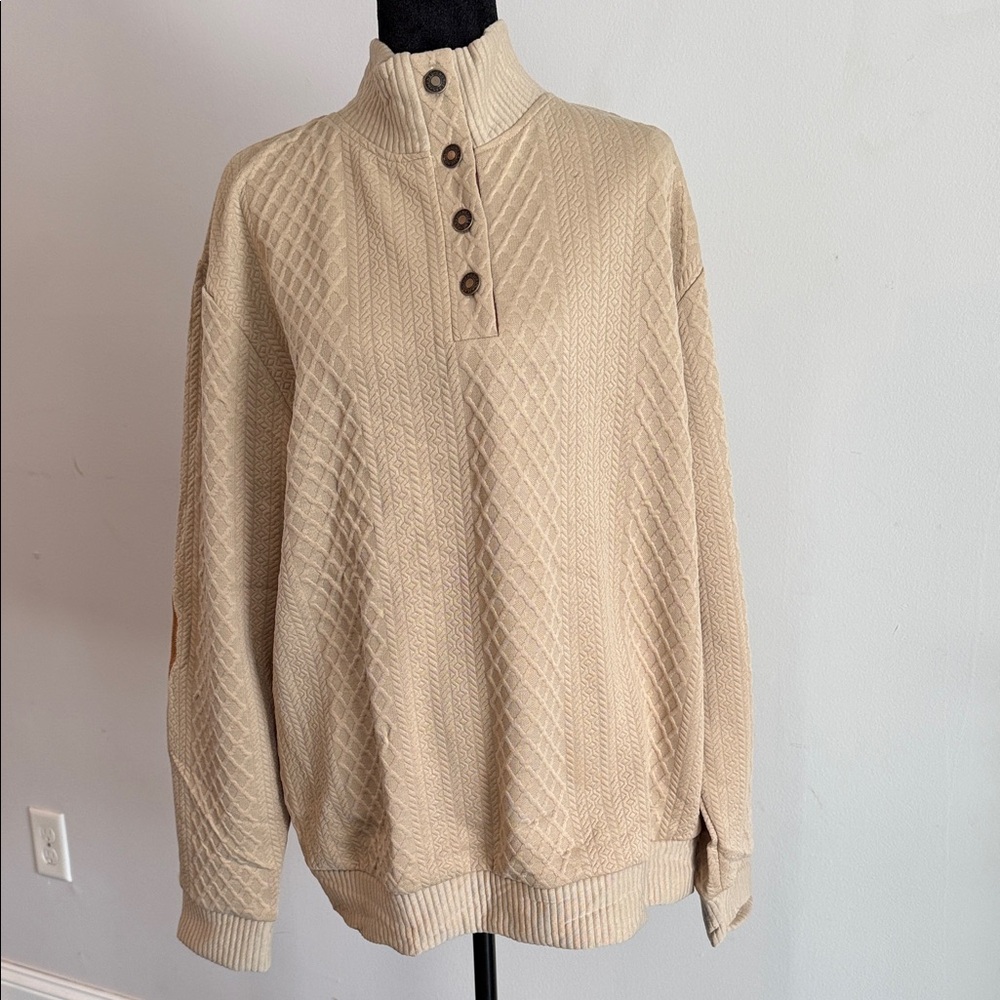 Beige Button-Up Knit Sweater